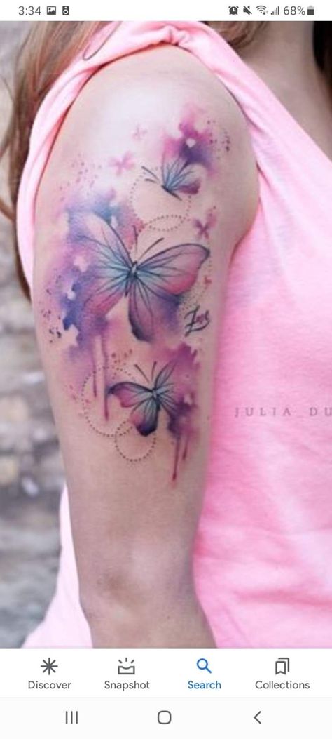 Watercolour Fairy Tattoo, Watercolor Tattoo Stencil, Watercolour Tattoo For Women, Watercolor Lily Tattoo, Watercolor Sleeve, Bright Colorful Tattoos, Tattoo Planning, Butterfly Thigh Tattoo, Watercolor Butterfly Tattoo