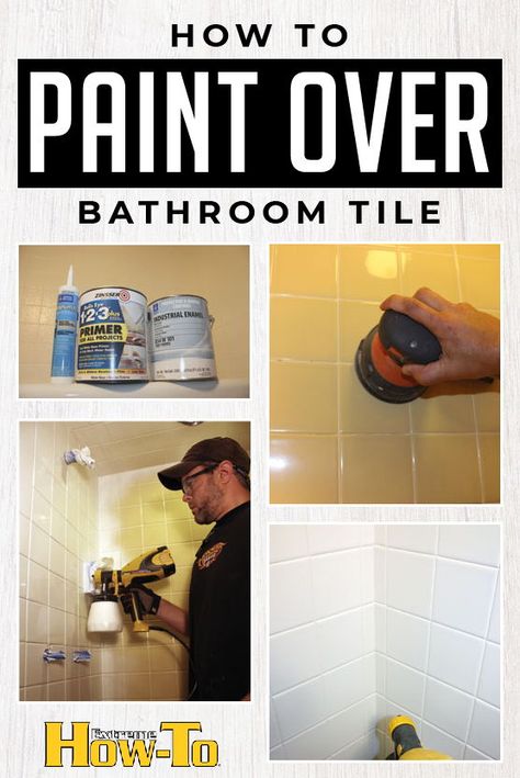 Painting Old Bathroom Tile, Painting Over Tiles, Bathroom Tile Diy, Makeover Kamar Mandi, Bathroom Renovation Diy, Painting Bathroom Tiles, Diy Bathroom Makeover, Kitchen Design Diy, Old Bathroom