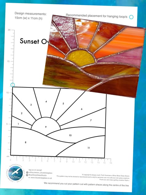 Sunset Over Downs- DIGITAL DOWNLOAD PATTERN for Stained Glass Copper Foil Stained Glass Clouds Sky, Octagon Stained Glass Patterns, Stain Glass Flower Pattern, Stained Glass Sunsets, Stained Glass Images, Sunset Stained Glass Pattern, Sun Stained Glass Pattern, Easy Stained Glass Patterns For Beginners, Beach Stained Glass Patterns