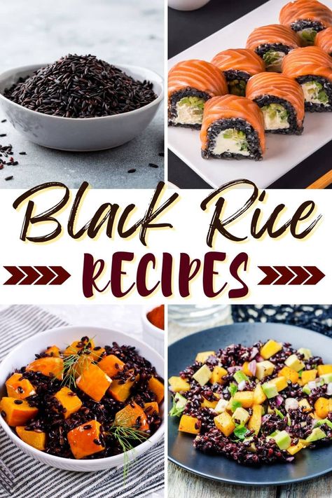 Eat like royalty with these once forbidden black rice recipes. Loaded with antioxidants and nutrients, this incredible grain is ideal for a family feast. Black Rice Meals, Black Rice Dishes, Recipes With Black Rice, Vegan Black Rice Recipes, Black Rice Recipe Healthy, Black Rice Salad Recipes, Black Rice Recipe Dinners, Purple Rice Recipes, Forbidden Black Rice Recipe