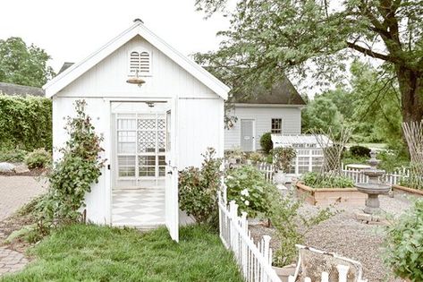 Potting Shed and She Shed Inspiration for a Dreamy Backyard Greenhouse Floor, Mudroom Paint, Modern Farmhouse Backyard, Shed Inspiration, Dreamy Backyard, Cottage Garden Sheds, Garden Fence Ideas, Floor Painting, Liz Marie