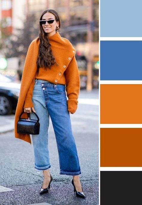 Orange Top Outfit, Orange Pants Outfit, True Spring Color Palette, Sky Blue Outfit, Clothes Capsule Wardrobe, Colour Blocking Fashion, Colour Combinations Fashion, Color Combos Outfit, Color Combinations For Clothes