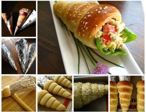 Soft pretzel cone sandwich wrap Bread Cones, Breads And Pastries, Easter Bread Recipe, Cute Bread, Bunny Bread, Impressive Appetizers, Easter Bread, Indian Bread, Food Projects