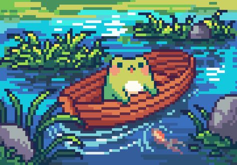 A Frog, Pixel Art, Water, Art