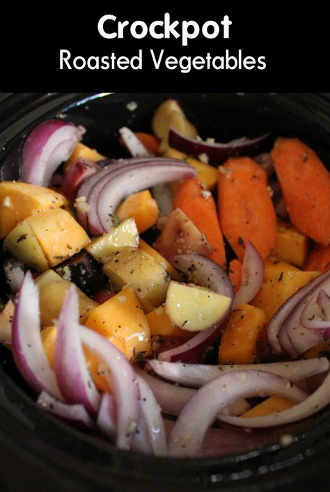 Squash, carrots, potatoes and red onions with a variety of seasonings make this a delicious slow cooker meal! Easy Vegetable Crockpot Recipes, Crock Pot Roasted Vegetables, Crockpot Side Dishes Vegetables, Potato’s And Carrots Crockpot, Cooking Vegetables In Crockpot, Roasted Potatoes And Carrots Crockpot, Crockpot Potato And Carrots, Crock Pot Veggies Slow Cooker, Slow Cook Vegetables