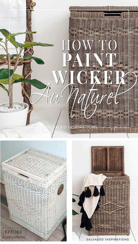 How To Paint Wicker - Au Naturel - Salvaged Inspirations | I’ve come across A LOT of tutorials on How To Paint Wicker.  But what if you want to take a piece of painted wicker and make it look natural again? You can strip it. But trust me, if you’ve ever tried stripping paint off wicker, you will NEVER want to do it again! #siblog #salvagedinspirations #paintedwicker #dixiebellepaint #wickermakeover Spray Paint Wicker, Paint Wicker, Wicker Furniture Makeover, Painting Wicker Furniture, Painted Outdoor Furniture, Wicker Laundry Hamper, Salvaged Inspirations, Wicker Dresser, Stripping Paint