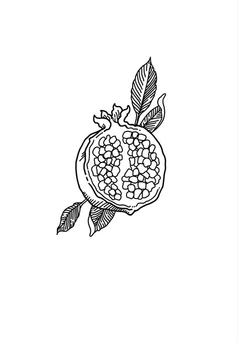 Simple Pomegranate Drawing, Patchwork Art Tattoo, Pomegranate Stamp Tattoo, Pomegranate Seed Tattoo, Minimalist Pomegranate Tattoo, Pomegranate Tattoo Small Simple, Pomegranate Tattoo Design, Simple Pomegranate Tattoo, Small Pomegranate Tattoo