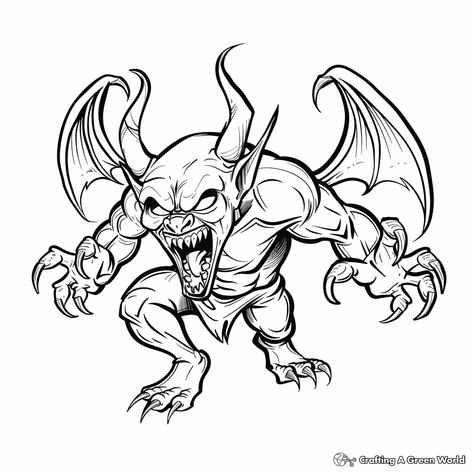 Devil Tattoo Demons, Demon Coloring Pages, Devil Tattoo, Kindergarten Coloring Pages, Tattoo Outline Drawing, Butterfly Plants, Stencil Ideas, Caricature Drawing, Canvas Drawings