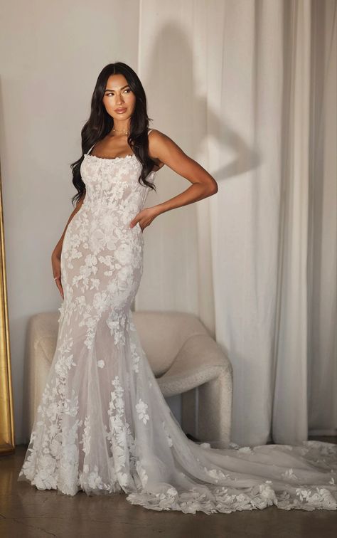 3D Floral Modern Lace Fit-and-Flare Wedding Dress | Style 1767 Martina Liana Wedding Dress, Martina Liana, Blush Bridesmaid Dresses, Wedding Studio, Fit And Flare Wedding Dress, Romantic Lace, Form Fitting Dress, The Perfect Guy, Wedding Dresses Plus Size