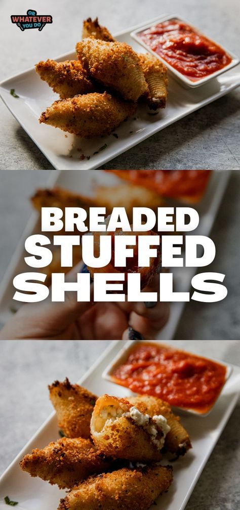 Breaded Stuffed Shells Fried Stuffed Shells, Jumbo Shell Recipes, Stuffed Shells Ricotta, Outdoor Cooking Recipes, Dinner Favorites, Stuffed Pasta, Cheese Stuffed Shells, Big Families, Pasta Shells