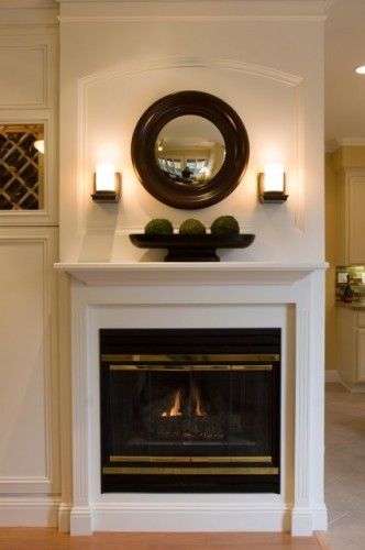 basement Simple Mantle Decor, Fireplace Sconces, Simple Mantle, Mantle Design, Traditional Family Room, Mantel Design, The Mantle, Home Goods Decor, Family Room Design