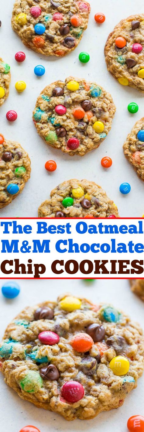 The Best Oatmeal M&M Chocolate Chip Cookies Mm Oatmeal Cookies, Averie Cooks Cookies, M And M Oatmeal Cookies, Oatmeal Mm Cookies, Oatmeal Smartie Cookies, Chocolate Chip Mnm Cookies, Oatmeal M And M Cookies, Oatmeal M M Cookies, M&m Monster Cookies