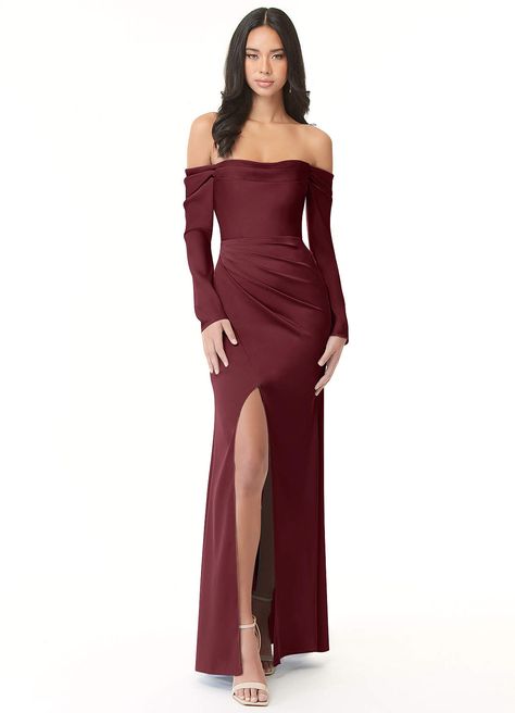 Cabernet Azazie Hallie Stretch Satin Dress Bridesmaid Dresses | Azazie Sangria Bridesmaid Dresses, Satin Dress Bridesmaid, Bridesmaid Dresses Azazie, Stretch Satin Dress, Dusty Blue Bridesmaid Dresses, Azazie Bridesmaid Dresses, Long Bridesmaid Dress, Dress Dusty, Dress Bridesmaid