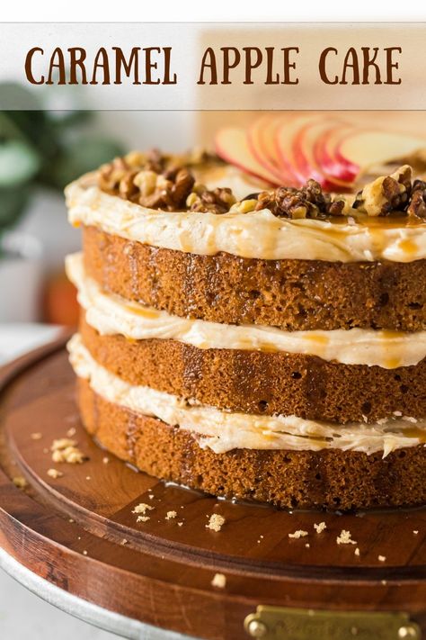 Apple Layer Cake, Caramel Apple Cake Recipe, Sour Cream Biscuits, Apple Picking Season, Caramel Apple Cake, Pumpkin Caramel, Layered Cake, Apple A, Homemade Caramel