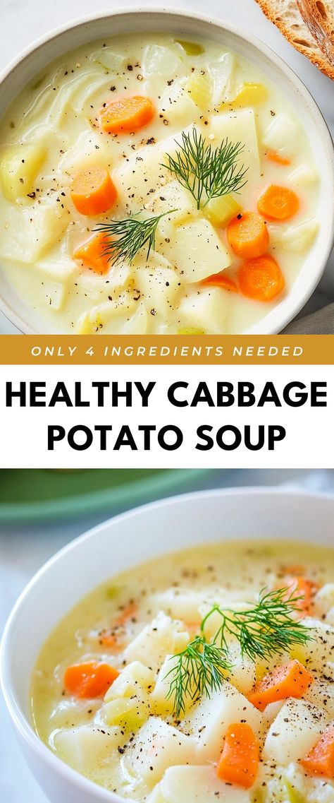 Image for Healthy Cabbage Potato Soup Soup With Cabbage In It, Cabbage Potato Recipes, Potato Cabbage Soup, Cabbage And Potato Soup, Savory Cabbage, Kale Potato Soup, Healthy Potato Soup, Cabbage Potato Soup, Low Calorie Soup Recipe