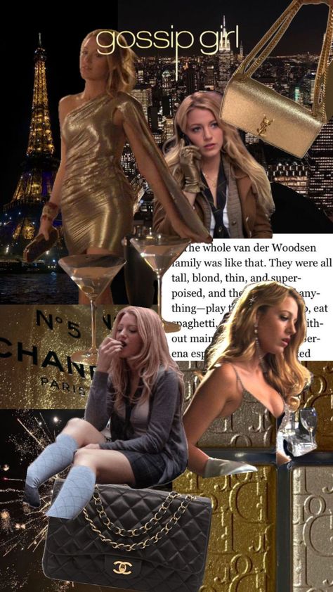 #serenavanderwoodsen #serena #gossipgirl #gold #chanel #ysl #aesthetic Serena Van Der Woodsen Style, Ysl Aesthetic, Estilo Blair Waldorf, Gossip Girl Aesthetic, Gold City, Serena Van Der, Aesthetic Gold, Serena Van, Serena Van Der Woodsen