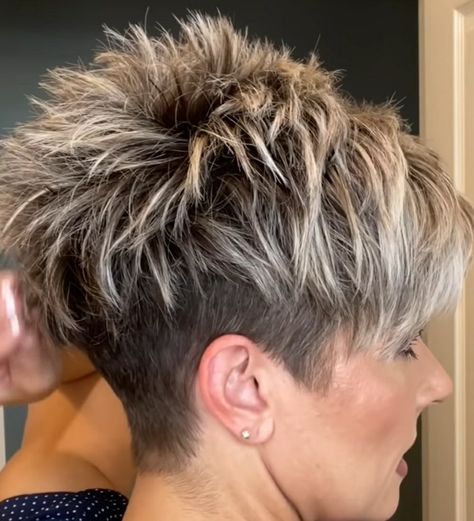 Pixie Spiked Hairstyles, Short Spikey Hair For Women, Short Stacked Pixie Haircut, Short Spikey Hair, Spiky Pixie Haircut Spikes, Short Spikey Hair For Women Over 50, Under Cut Pixie, Spikey Hair, Spikey Short Hair