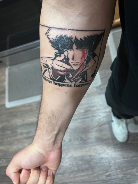 Spike Spiegel Tattoo Design, Cowboy Bepop Tatoos, Spike Cowboy Bebop Drawing, Spike Tattoo, Cowboy Bebop Spike Wallpapers, Cowboy Bebop Design, Cowboy Bebop Tattoo, Anime Tattoo, Manga Style