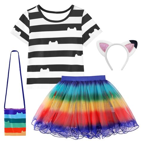 Costume Rainbow, Gabby Dollhouse, Rainbow Skirt, Childrens Clothes Girls, Rainbow T Shirt, Girl Rainbow, Mesh Skirt, Striped Short, Girls Party Dress