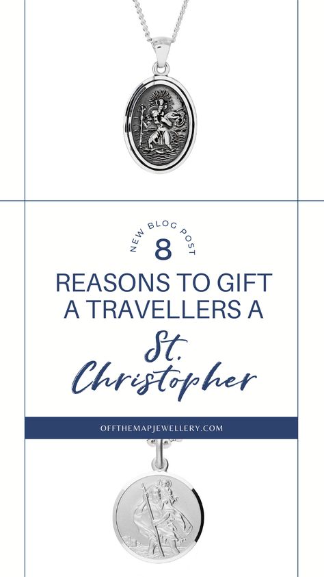 A Saint Christopher pendant makes the best gift for a traveller because of its meaning and symbolism for travellers, but also its versatility and sentimentality. Not to mention, there are so many modern and stylish St Christopher designs to choose from! Continue reading to learn more about the meaning of a Saint Christopher Pendant and and 8 reasons why they make such great gifts for all travellers. St Christopher Necklace, Rune Symbols, St Christopher Pendant, Map Jewelry, Travel Charms, St Christopher, Saint Christopher, Patron Saints, Safe Travel