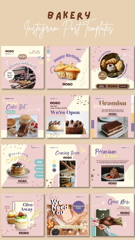 Bakery Inspiration Design, Instagram Post Ideas For Graphic Designers, Bakery Marketing Ideas Social Media, Food Business Color Palette, Graphic Design Feed Instagram, Cake Instagram Feed, Bakery Social Media Design, Bakery Social Media Post, Bakery Instagram Feed Ideas