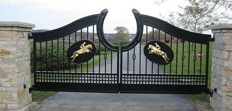 Farm Gates, Chicago Landscape, Farm Entrance, Custom Driveway, Ranch Gates, Gate Entrance, Dream Horse Barns, Farm Gate, Custom Metal Fabrication