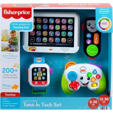 Fisher-Price Laugh & Learn Baby Learning Toys Tune In Tech Gift Set of 4 Interactive Pretend Play Toys for Ages 6+ Months [Amazon Exclusive] Daughter Activities, Baby Learning Toys, Fisher Price Baby, Teaching Shapes, Learning Toys For Toddlers, Teaching Colors, Fisher Price Toys, Pretend Play Toys, Activity Toys