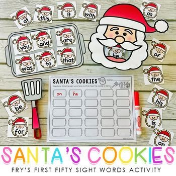 Christmas fry's sight words activity game - fry's sight words 1-50-feed santa | TPT Feed Santa Cookies Game, Christmas Sight Word Activities Free, Gingerbread Sight Words, Christmas Color By Sight Word, Kindergarten Fry Sight Words List, Christmas Literacy Centers, Sight Words Activity, Fry’s First 100 Sight Words, Christmas Literacy