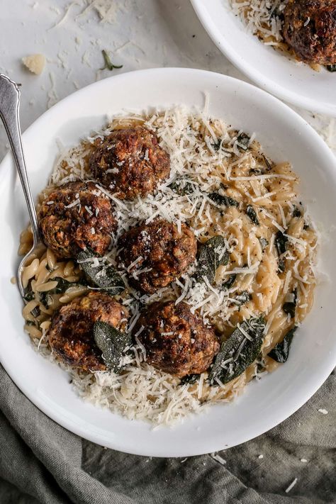 Cranberry sauerkraut meatballs are a delicious and unique twist on classic venison meatballs. These succulent venison meatballs baked in the oven are perfectly tender and flavorful. The deep flavors of the venison sauerkraut and cranberry meatballs pair perfectly with creamy apple sage orzo for a mouthwatering meal.