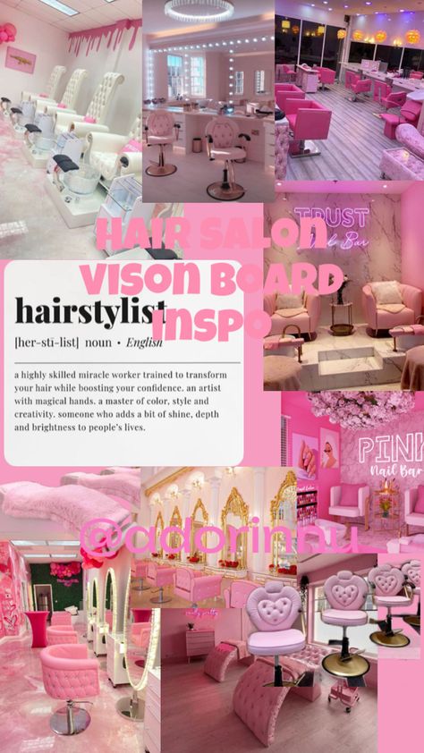 #hairstylist #visionboard #hairsalon #inspi Graduate Cosmetology School, Pink Hair Salon Aesthetic, Salon Vision Board, Pink Salon Aesthetic, Hairstylist Goals, Cosmetologist Aesthetic, Cosmetology Aesthetic, Hair Salon Ideas, Hairstylist Career