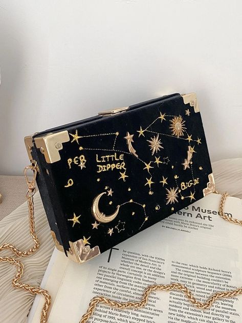 Star & Moon Embroidered Box Clutch Bag | SHEIN USA Tas Lv, Girly Bags, Box Clutch, Fancy Bags, Star Moon, Pretty Bags, Box Bag, Cute Bags, Evening Clutch