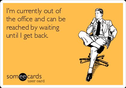 I'm currently out of the office and can be reached by waiting until I get back. Workplace Humor, Office Humor, Clipuri Video, Work Memes, E Card, Ecards Funny, Work Humor, Work Quotes, Love My Job