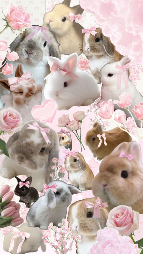 very cute pink bunnies with lots of pink flowers Pink Bunny Wallpaper, Bunny Collage, 3d Wallpaper Cute, Pretty Wallpaper Ipad, Bunny Wallpaper, Pink Bunny, More Wallpaper, Aesthetic Collage, 3d Wallpaper