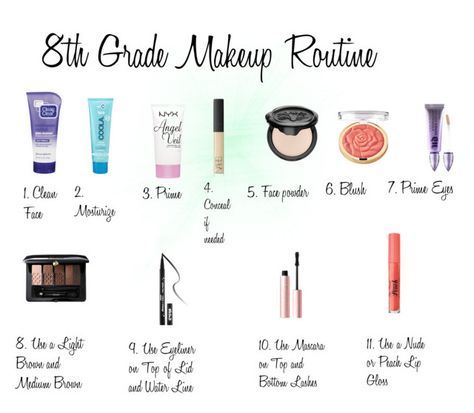 "8th Grade Makeup Routine" by sweet-cakes101 on Polyvore featuring beauty, Clean & Clear, COOLA Suncare, NYX, Kat Von D, Milani, NARS Cosmetics, Urban Decay, Guerlain and Too Faced Cosmetics How To Do Teenage Makeup, Makeup Routine For 12 Yo, Best Makeup Routine For Teens, Frenchie Makeup, 8th Grade Makeup, Black Teen Girl Makeup Tutorial, Makeup Tourtials For Beginners, Middle School Makeup, Beginner Makeup Kit