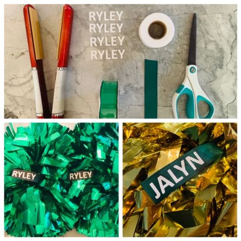 Video on how to make Name Tags for Bar Poms Pom Pom Tags Cheer, Cheer Pom Name Tags Diy, Pom Pom Name Tags Diy, Cheer Bag Tags Diy, Pom Name Tags, Cheerleading Pom Pom, Cheer Camp Gifts, Cheerleading Crafts, Cheer Crafts