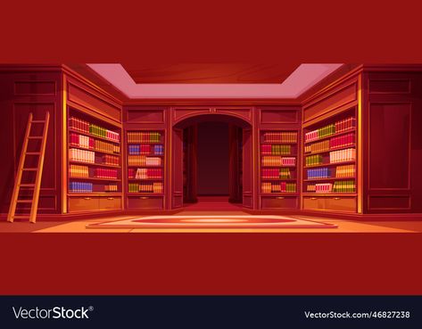 At Home Illustration, Bookshelf Background, Cartoon Library, Library Interior, Home Illustration, Wooden Ladder, Vector Background, Librarian, Bookshelves