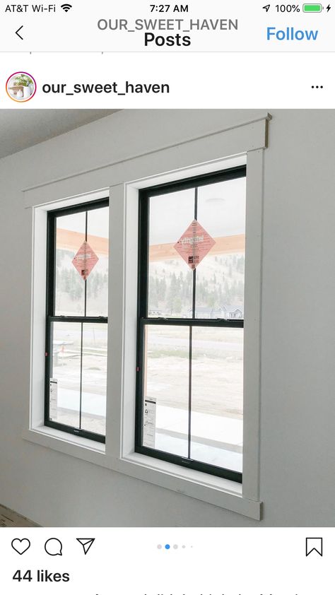 How To Frame Windows With Molding, Modern Door And Window Trim, Large Window Trim, Dark Trim Windows, No Trim Around Windows, Modern Window Trim Interior, Window Trim Modern, Modern Farmhouse Window Trim, Trim Around Windows Interior