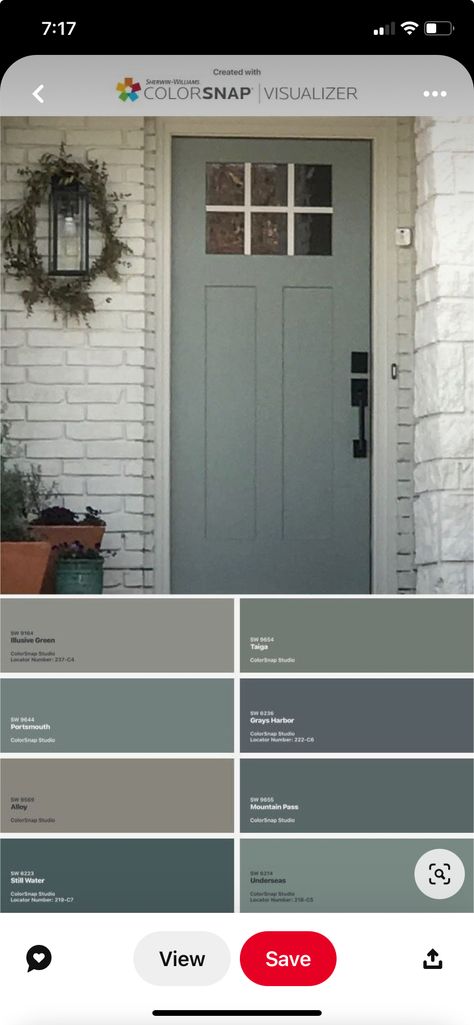 Door Color For Grey House, Grey House, Mountain Pass, Grey Houses, Door Color, Still Water, Portsmouth, Sherwin Williams, Paint