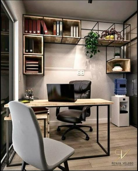 Interior Design Office Studio Workspace Inspiration, Home Office Estilo Industrial, Industrial Office Space Design, Industrial Decor Office, Office Interior Design Industrial, Industrial Office Interior Design, Studio In Casa, Industrial Home Office, Home Office Industrial