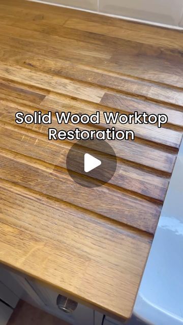 Worktop Makeover Diy, Kitchen Wooden Worktop, Wood Worktop Kitchen, Worktop Ideas, Countertop Redo, Worktops Kitchen, Kitchen Restoration, Wooden Worktops, Restore Wood