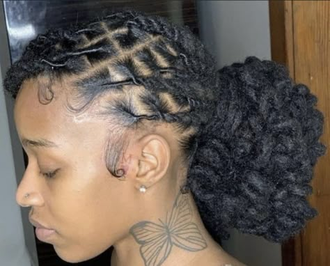 Low Bun Loc Style 🥰 Dreadlock Ponytail Black Women, Dreadlock Birthday Hairstyles, Loc Styles Low Ponytail, 2 Ponytails With Locs, Hoco Loc Hairstyles, Low Bun Locs Hairstyles, Loc Hairstyles Bun, Homecoming Hairstyles Locs, Hairstyle For Dreadlocks