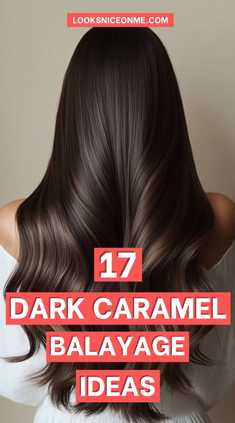 "Glow up your hair with dark caramel balayage! This blend of dark hues and caramel highlights creates a warm, inviting look that flatters every skin tone. Ideal for a stunning, effortless style! 🍂🌟 #CaramelBalayage #HairColorInspiration #Balayage" Dark Brunette Balayage Hair Caramel, Balayage For Dark Skin Tone, Highlights For Dark Skin Tone, Dark Caramel Balayage, Hair Color Combinations, Dark Brunette Balayage Hair, Dark Brunette Balayage, Caramel Balayage Highlights, Chocolate Highlights