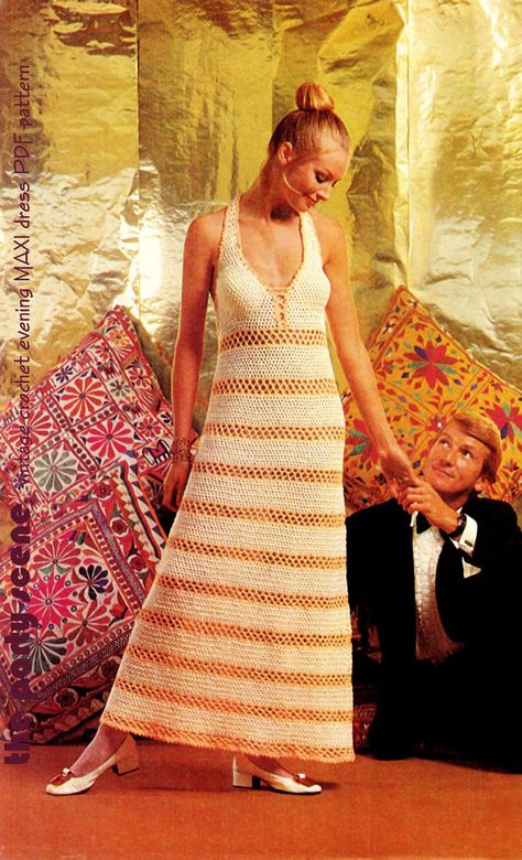 Vintage Crochet HERA Maxi Dress PDF Pattern by KinsieWoolShop, $3.20 Crochet Evening Dress, Crochet Party, Wedding Dress Pattern, Evening Dress Patterns, Party Wedding Dress, Vintage Crochet Patterns, Wedding Dress Patterns, Crochet Vintage, Crochet Summer Tops