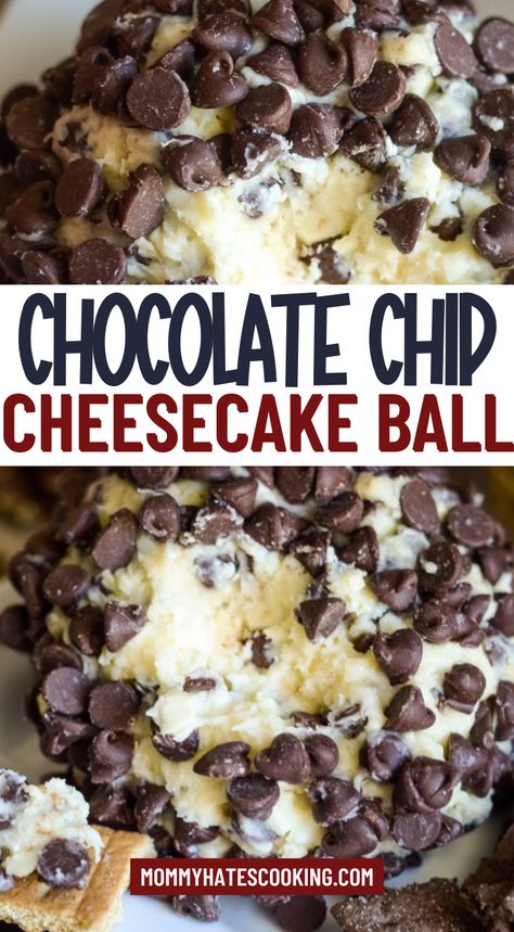 chocolate chip cheesecake ball Chocolate Chip Ideas Desserts, Choc Chip Cheeseball, Chocolate Chip Ball Dip, Chocolate Chip Cream Cheese Ball, Chocolate Chip Cheeseball Dip, Cheese Ball Recipes Sweet, Chocolate Dessert For A Crowd, Cream Cheese Chocolate Chip Dip, Dessert Cheese Balls