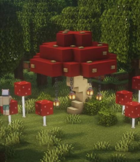 Cottagecore Fairy Village Minecraft, Minecraft Fairy Village Builds, Minecraft Reindeer, Mushroom Town Minecraft, Fairy Houses Minecraft, Minecraft Fairy Ideas, Spruce Builds Minecraft, Village Builds Minecraft, Minecraft Houses Fairy