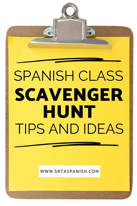 Spanish class scavenger hunts are a great way to help students practice their language skills. In this post, I'm sharing tips and ideas for a fun and engaging Spanish class scavenger hunt! Click here to take a closer look at this scavenger hunt idea for Spanish class. Class Scavenger Hunt, Teaching Game, Spanish Lesson Plans, High School Spanish, Scavenger Hunts, Spanish Classroom, Spanish Resources, Language Teacher, Class Activities