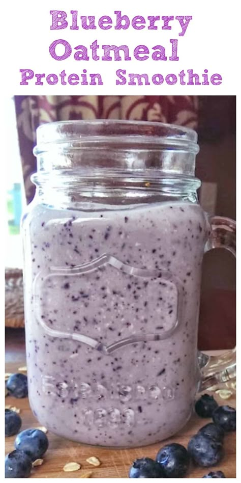 Oatmeal Protein Smoothie, Smoothie Greek Yogurt, Oatmeal Protein Shake, Healthy Blueberry Oatmeal, Yogurt Protein Shake, Greek Yogurt Smoothie Recipes, Protein Smoothie Recipes Healthy, Vanilla Protein Smoothie, Greek Yogurt Oatmeal