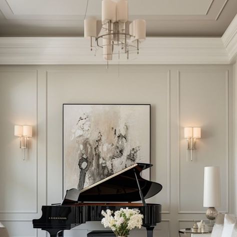 Amy Crane on Instagram: "Is there anything more elegant and sophisticated than a piano in a living room?  It's the perfect way to add a touch of luxury and culture to your space. But besides its aesthetic appeal, a piano can also be a great way to entertain your guests and bring people together!   Let me know if you like pianos as decor in the comments below!  #amycrane #amycranerealtor #amycranerealestate #realestate #livingroom #piano #livingroomdecor #homedecor" Piano In Hallway Entryway, Piano Room Library, Piano Sitting Room Ideas, Grand Piano Room Luxury, Grand Piano Room Design, Piano Home Decor, Tv Over Piano, Digital Piano In Living Room, Baby Grand Piano In Living Room