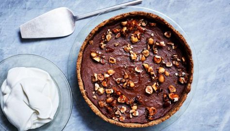 Pumpkin-Caramel Tart with Toasted-Hazelnut Crust Springform Pan Recipes, Caramel Tart Recipe, Spring Form Pan, Thanksgiving Pie Recipes, Spring Form, Caramel Tart, Make Ahead Desserts, Tart Baking, Holiday Dessert Recipes