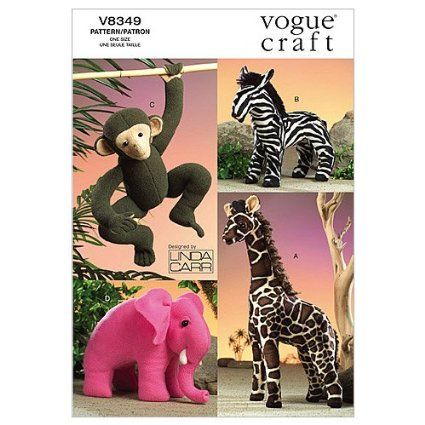 Amazon.com: Vogue Patterns V8349 Stuffed Animals, One Size: Arts, Crafts & Sewing Giraffe Stuffed Animal, Toy Monkey, Patron Vintage, Monkey Stuffed Animal, Monkey Design, Crafts Sewing Patterns, Elephant Toy, Animal Sewing Patterns, Pet Pigs